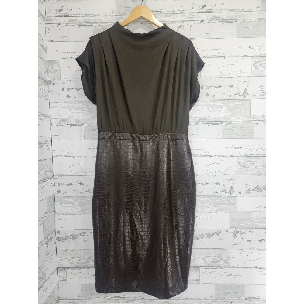 Express Conscious Edit Brown Faux Leather Croc Embossed Sheath Dress Large